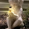 Solar Fireflies Garden Statue, Resin Boy and Girl with Lighted Jar