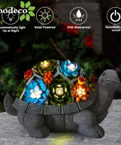Solar Garden Turtle Statue with Succulent LED Light