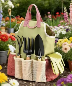 9-piece gardening tool set with storage bag