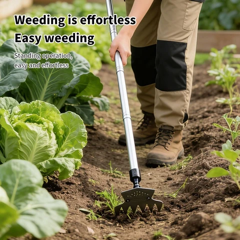 Long handle 2-in-1 weeding rake and hoe