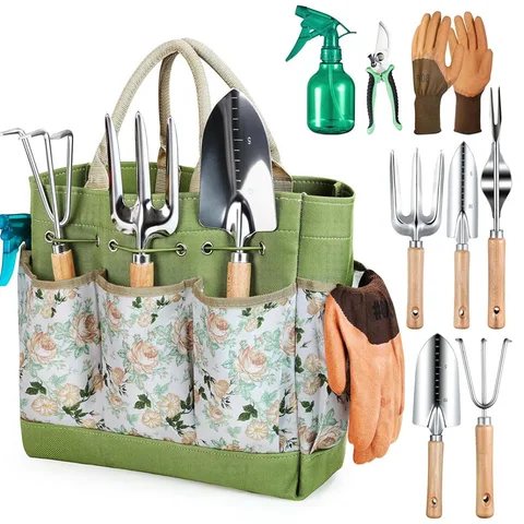Heavy-duty stainless steel 9-piece garden tool set