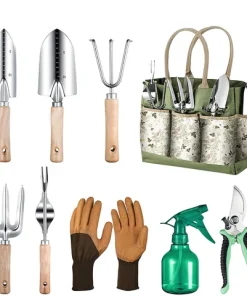 9-piece heavy-duty stainless gardening tool set with gloves