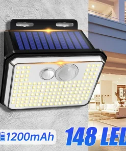 Solar motion sensor wall light, 148 LEDs, IP65 waterproof