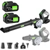 Cordless leaf blower with two 21V batteries and charger