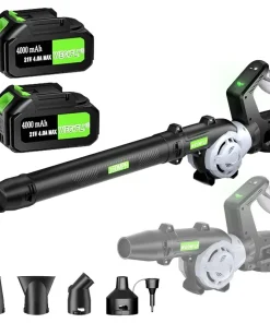 Cordless leaf blower with two 21V batteries and charger