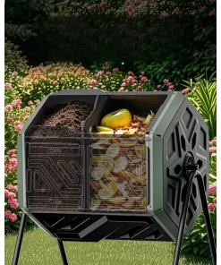 Dual chamber 43 gallon rotating compost tumbler